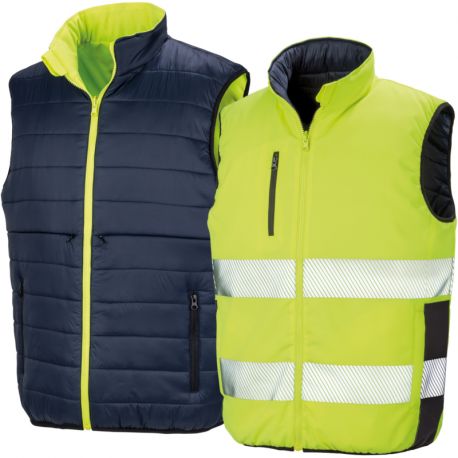 Gilet sans manche matelassé très chaud haute visibilité classe 2 reversible  avec coloris marine unisexe Result - M-Vêtement