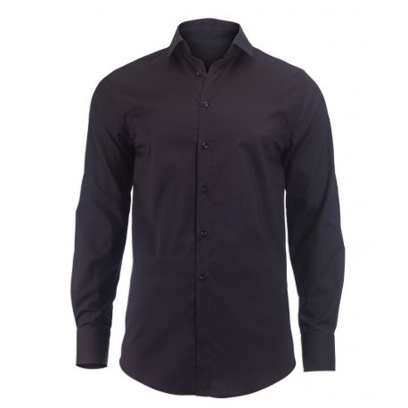 Chemise manches longues noire col couleur coupe droite polycoton 122 grs-m2 homme NM521B Alexandra