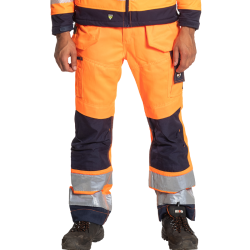 Pantalon de travail haute visibilité multipoches + genouillères classe 2 polycoton 280 grs-m2 Styx unisexe Herock