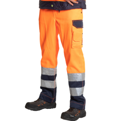 Pantalon de travail haute visibilité multipoches déperlant classe 2 polycoton 280 grs-m2 Olympus unisexe Herock