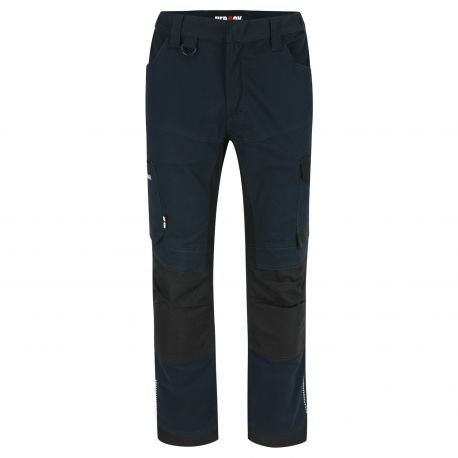 Pantalon travail élastique confortable multipoches solide genouillères 97% coton élasthan. 270 grs Xeni unisexe Herock