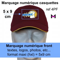 Marquage numérique personnalisé FRONT pour casquettes petit format front (hxl : 5x9) cm maxi, mini 10.