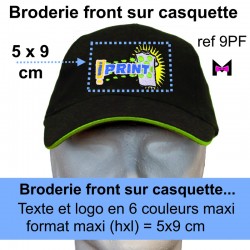 Broderie personnalisée FRONT pour casquettes petit format front (hxl : 5x9) cm maxi, mini 10, tout compris.