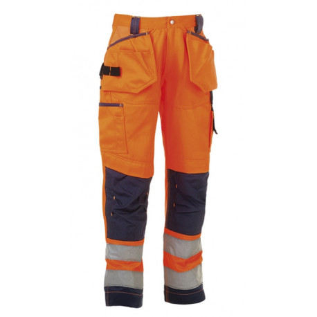 Pantalon de travail haute visibilité multipoches + genouillères classe 2 polycoton 280 grs-m2 Styx unisexe Herock